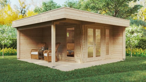 Modern Garden Office Hansa Lounge with Veranda 12m² / 44mm / 5 x 5 m