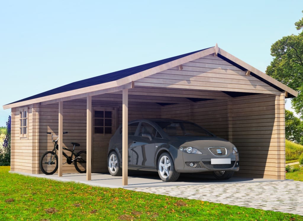 Extra Large Wooden Carport Emma with Tool Shed 30m² / 44mm / 4,3 x 7 