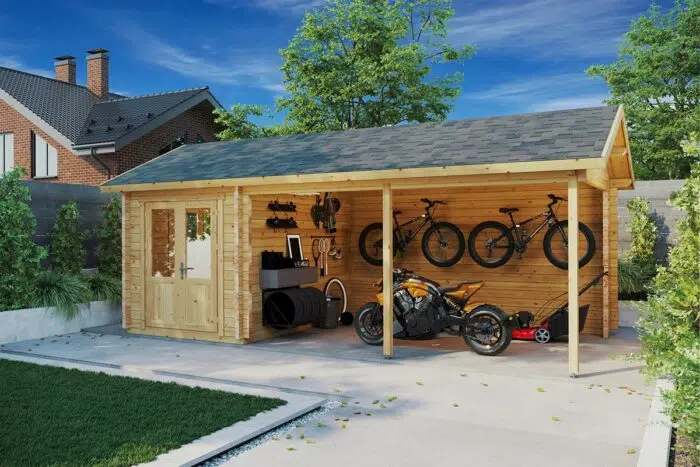 Wooden Carport Arthur with Tool Shed 21m² | 70mm | 3.5×7m