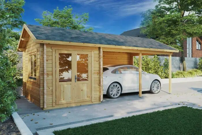 Wooden Carport Arthur with Tool Shed 21m² | 70mm | 3.5×7m