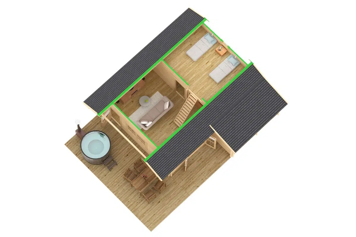 Large garden summer house with big terrace - top view