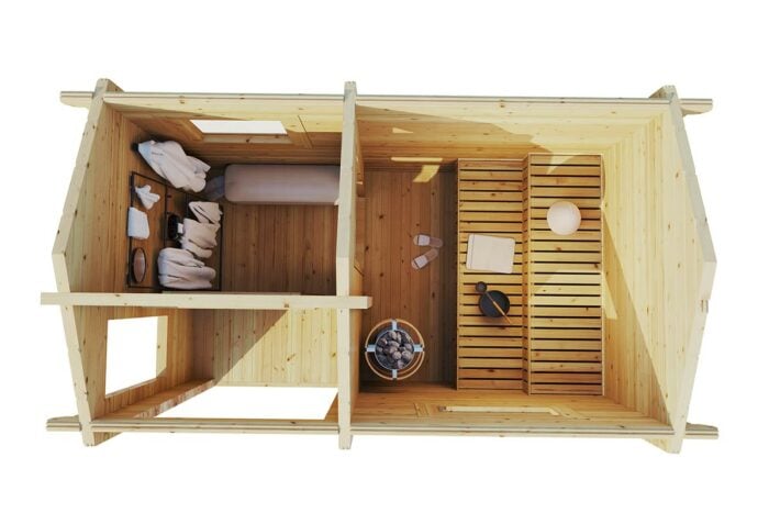 Outdoor Sauna Cabin Lisette 7m² | 70mm | 2.3×3.9 m