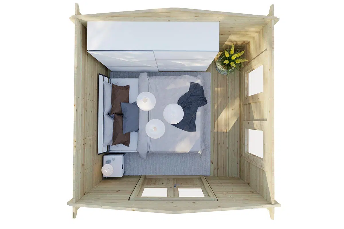 Small classic wooden garden room - top view - accommodation