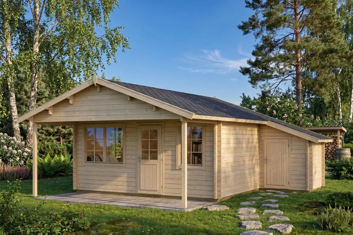Large summer house with side shed