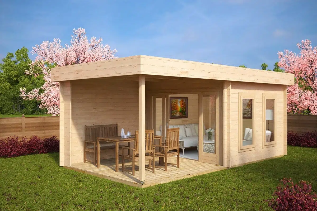 Contemporary Garden Log Cabin with Veranda Lucas E 9mÂ² / 44mm / 6 x 3 