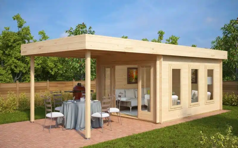 Modern Garden Summer House with Canopy Jacob E 12m² | 44mm | 4 x 3 m