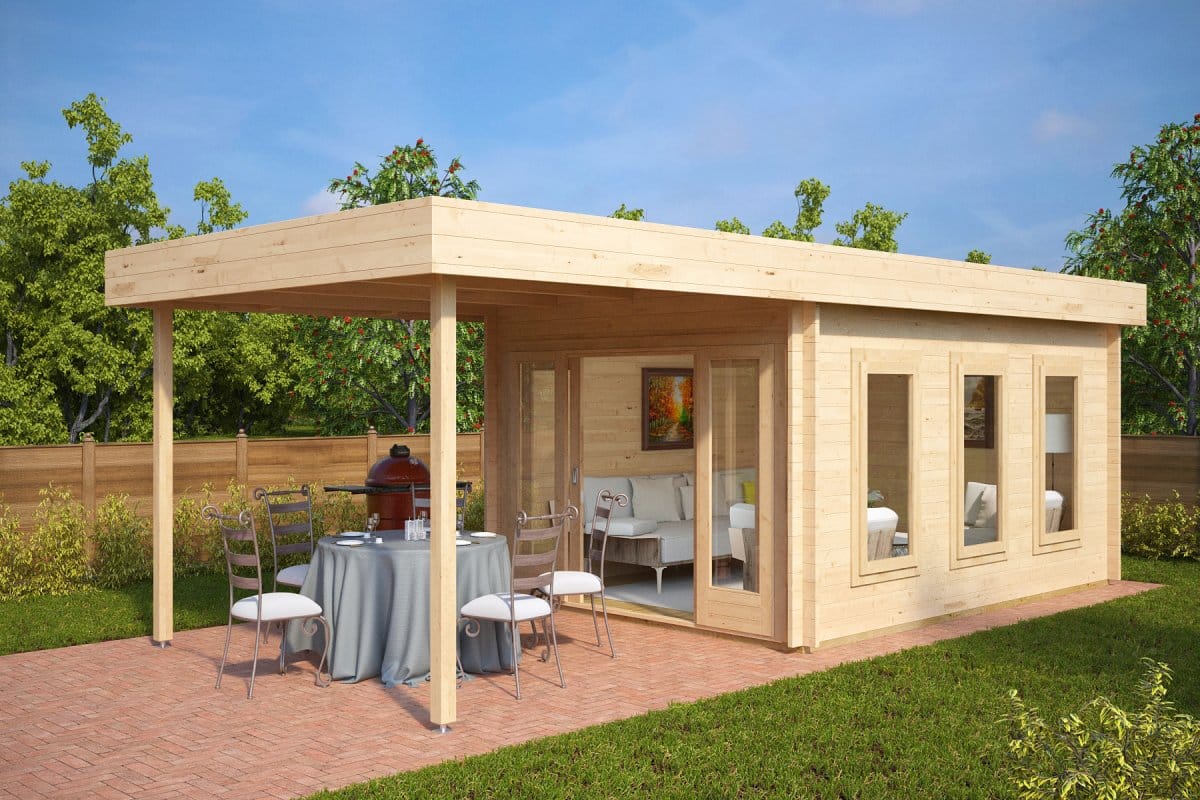 Modern Garden Summer House with Canopy Jacob E 12m² / 44mm 