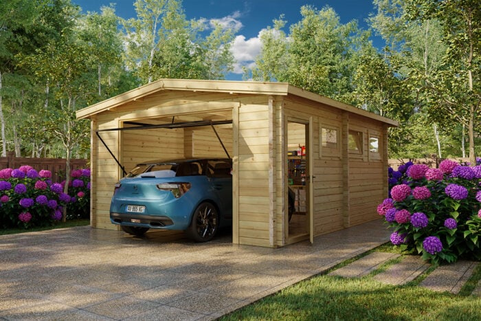 Large Log Garage B with Up and Over Door / 70mm / 4,5 x 5,5 m