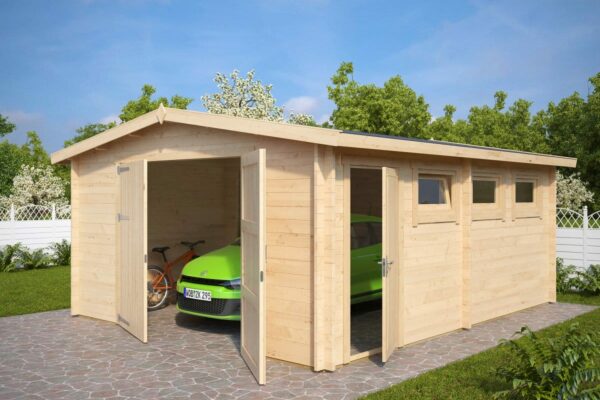 Large Wooden Garage Hansa B with Double Doors