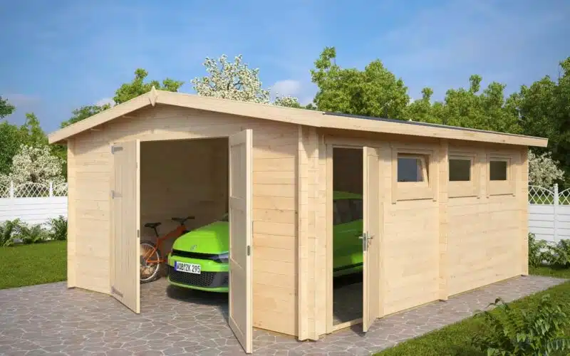 Large Wooden Garage Hansa B with Double Doors / 44mm / 4,5 x 5,5 m
