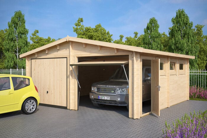 Wooden Double Garage E with Up and Over Doors / 70mm / 5,5 x 7 m