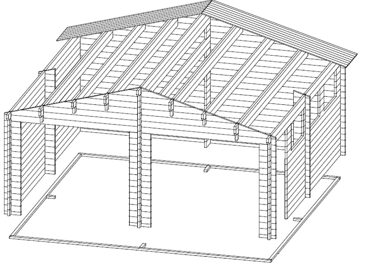 Wooden Double Garage E with Up and Over Doors 70mm 5,5 x 7 m