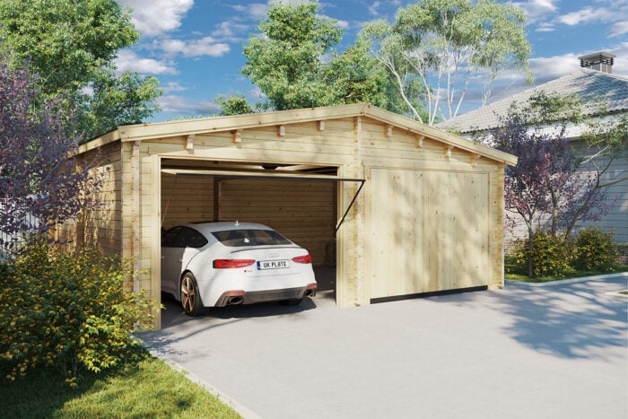 Wooden Double Garage E with Up and Over Doors / 70mm / 5,5 x 7 m