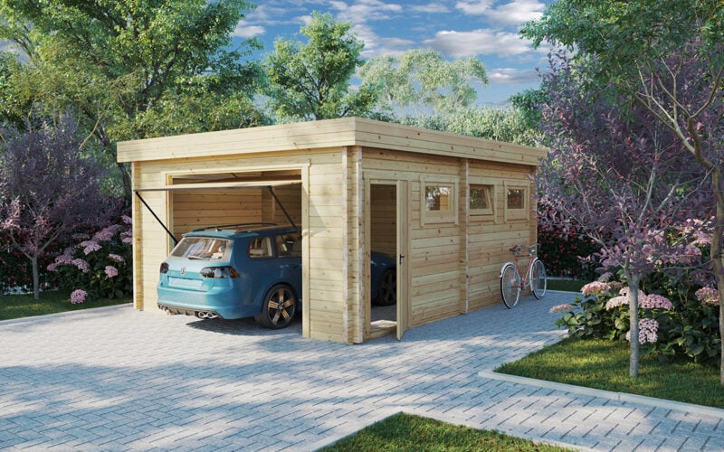 Wooden Garage D with up and over garage door / 70mm / 4,5 x 5,5 m