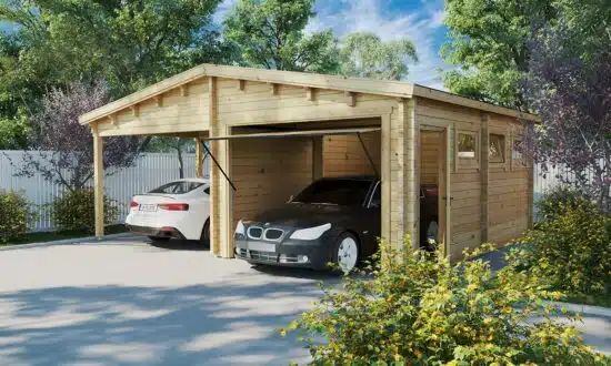 Wooden Garage with Carport Type G 70mm 6 x 7 m