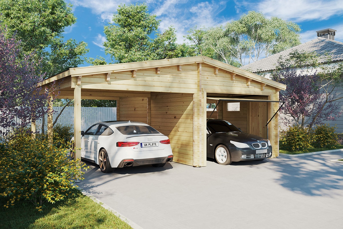 Wooden Garage with Carport Type G 70mm 6 x 7 m