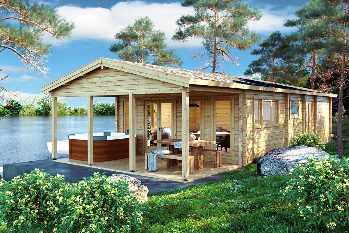 Large Log Cabin Holiday A The Lake House 58m2 92mm 13 x 6 m