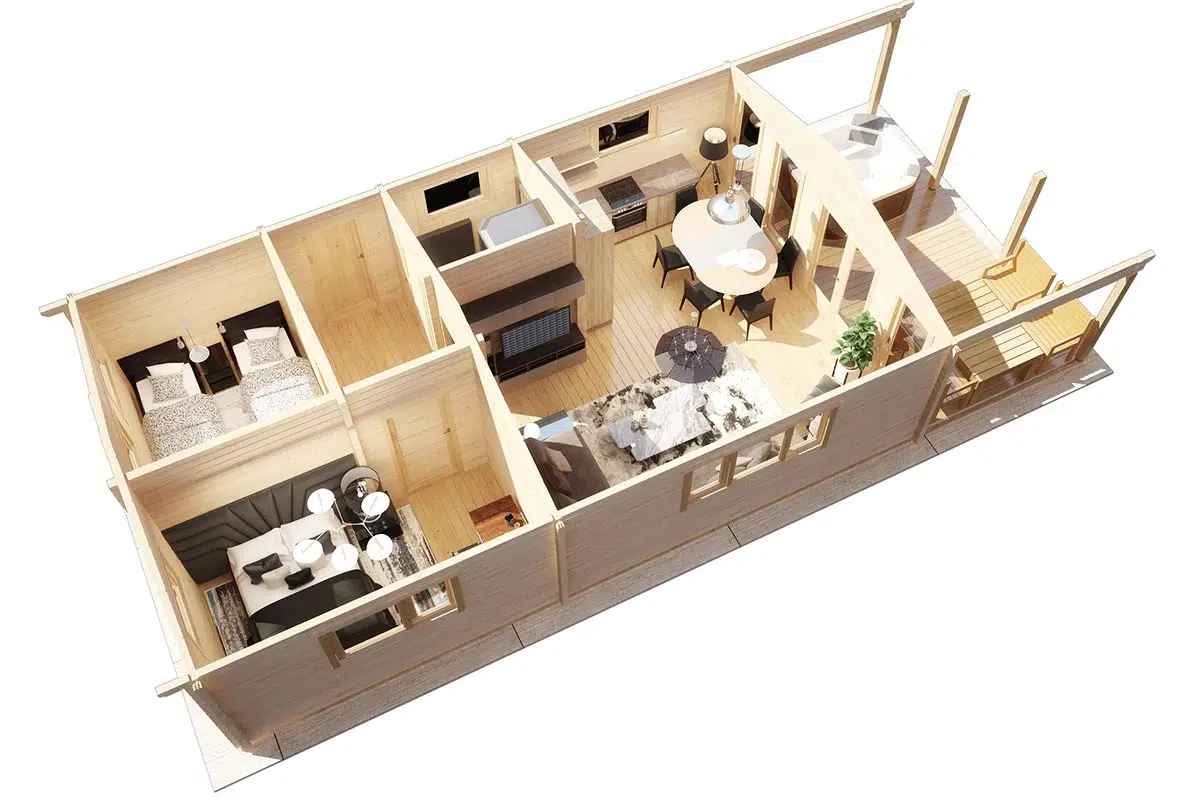Large wooden log cabin - cross section