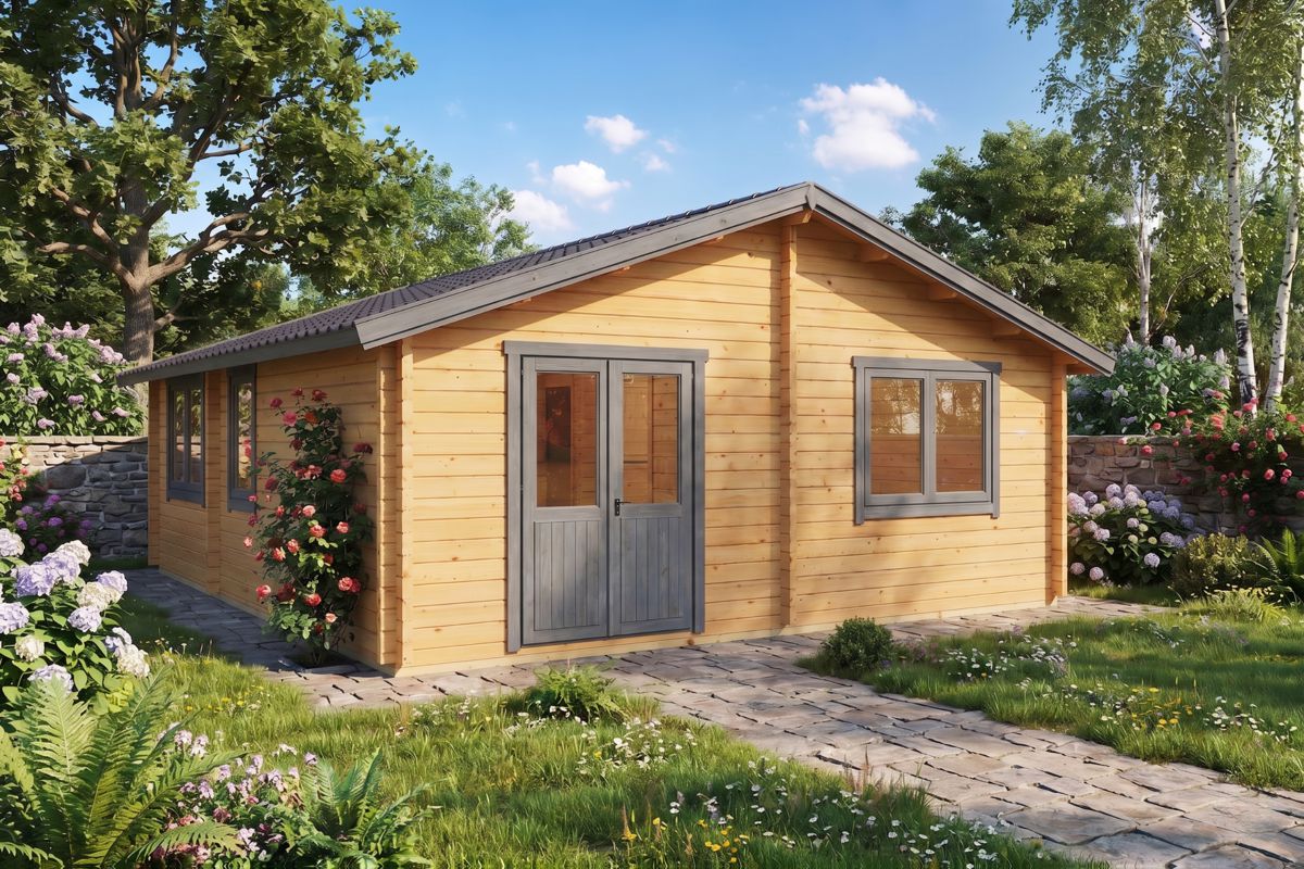 Two bedroom log cabin 6x7m - painted