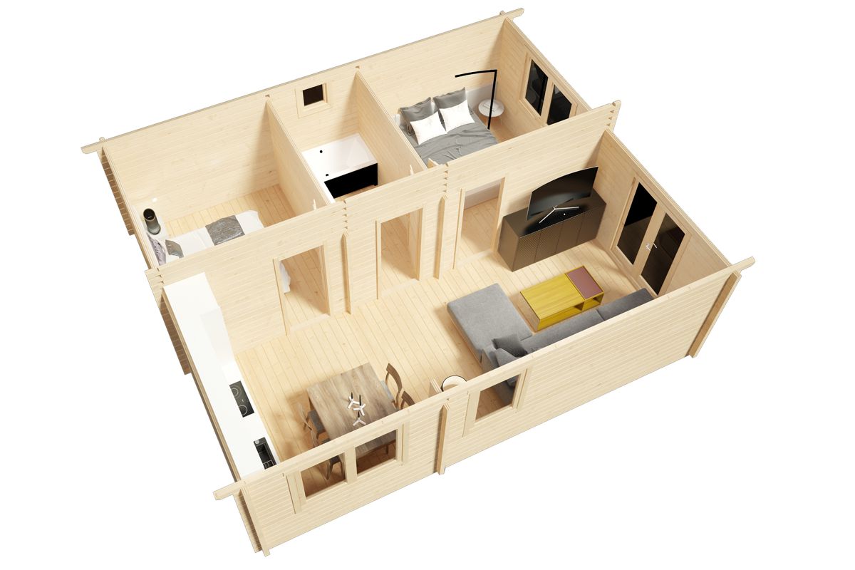 Two bedroom log cabin 6x7m - room layout