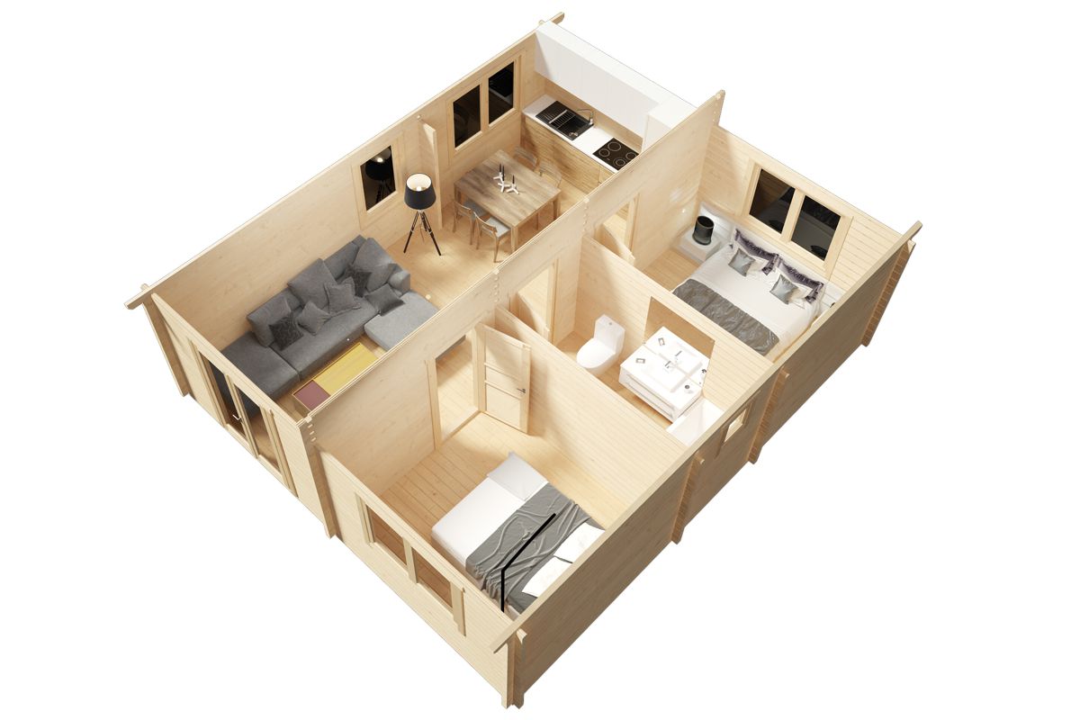 Two bedroom log cabin 6x7m - top view