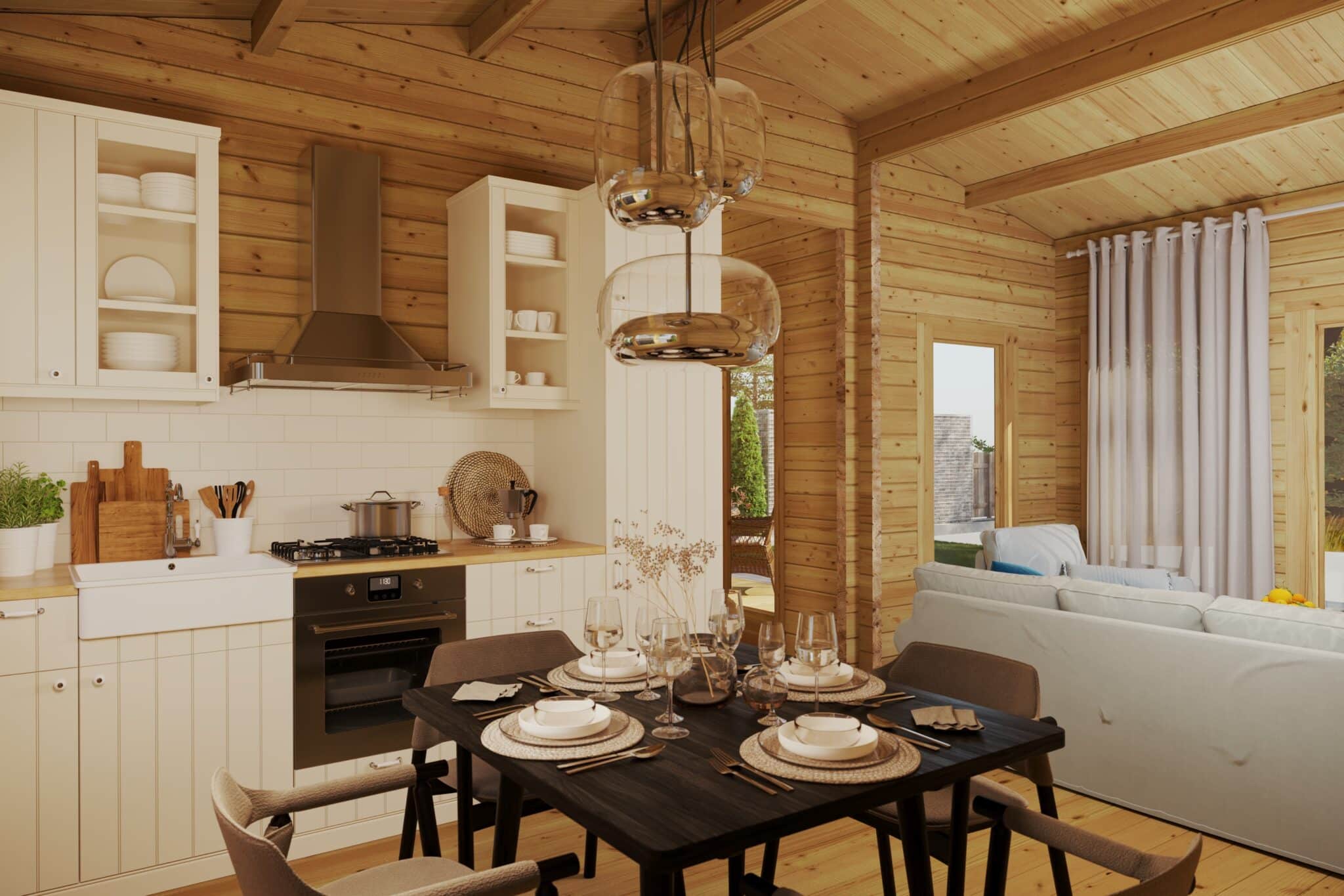 Large Log Cabin Summer House Hansa Holiday C 50m2 / 6 x 11m / 70mm