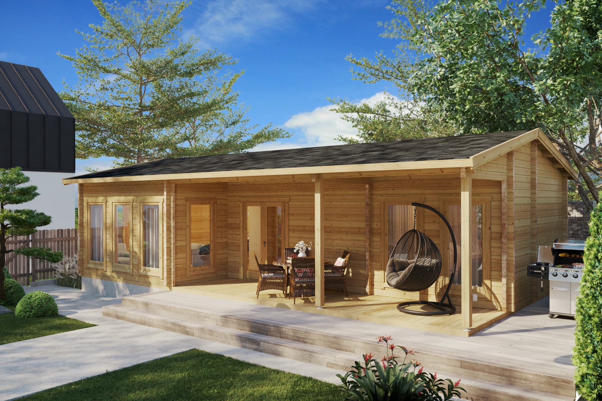 Large Log Cabin Summer House Hansa Holiday C 50m2 / 6 x 11m / 70mm