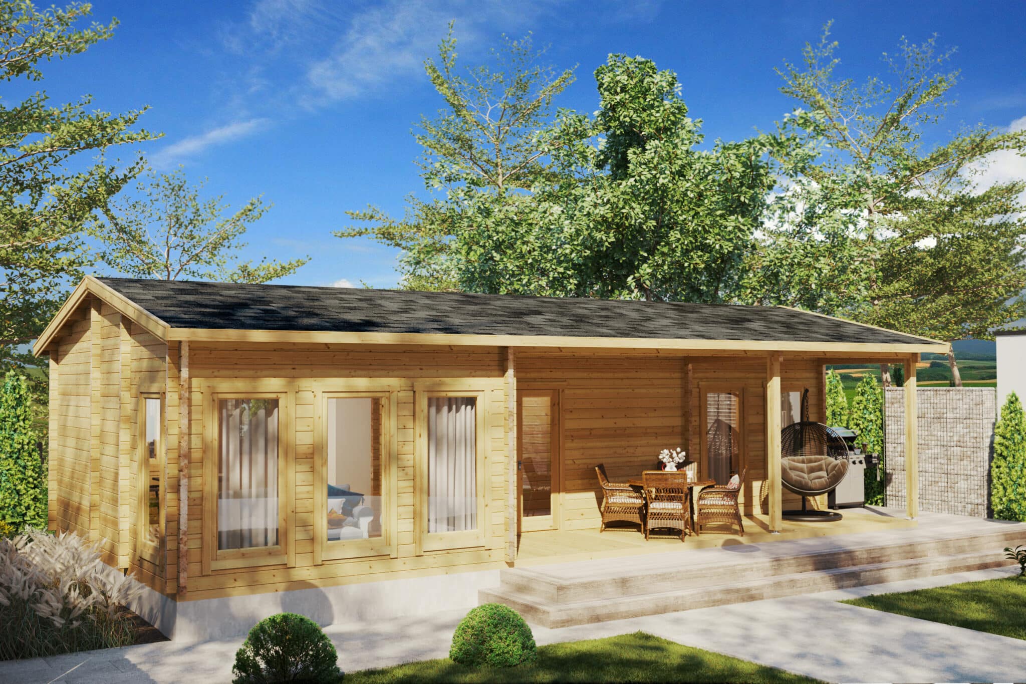 Large Log Cabin Summer House Hansa Holiday C 50m2 / 6 x 11m / 70mm