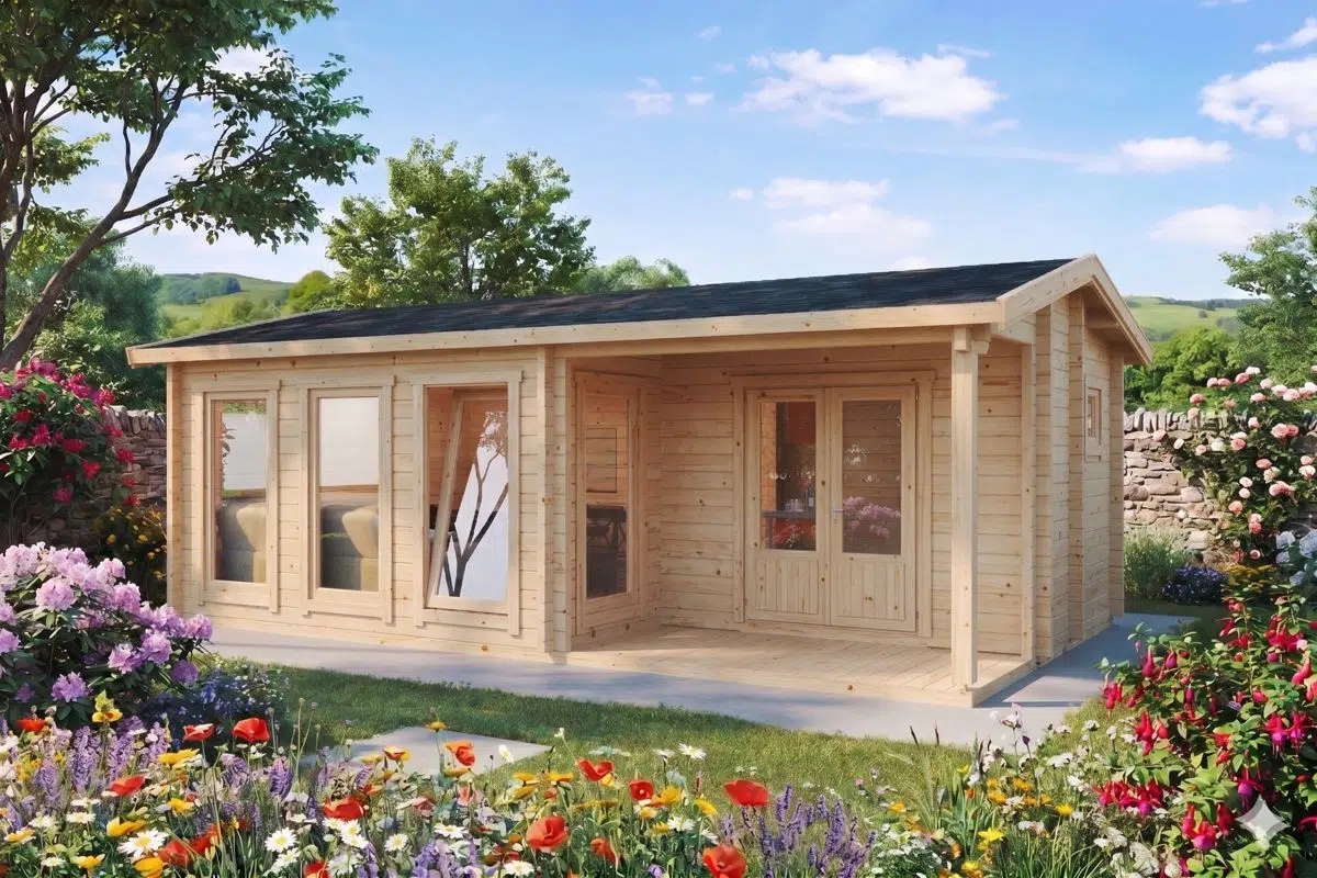 Garden log cabin with terrace 7x4m