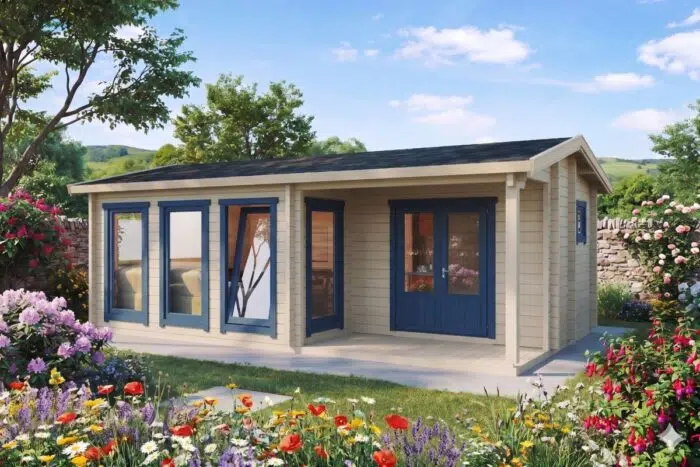 Garden log cabin with terrace 7x4m - painted
