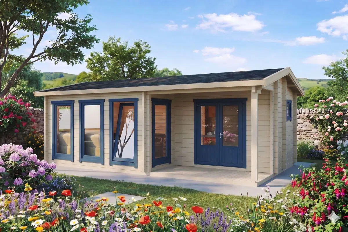 Garden log cabin with terrace 7x4m - painted