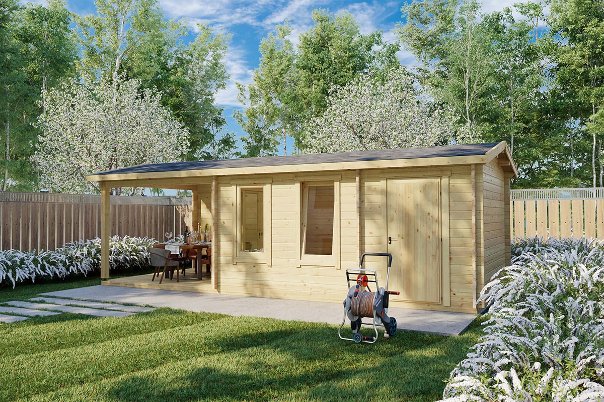 Garden Room Super Nora E with Veranda and Shed 15 m2 8 x 3 m 44 mm