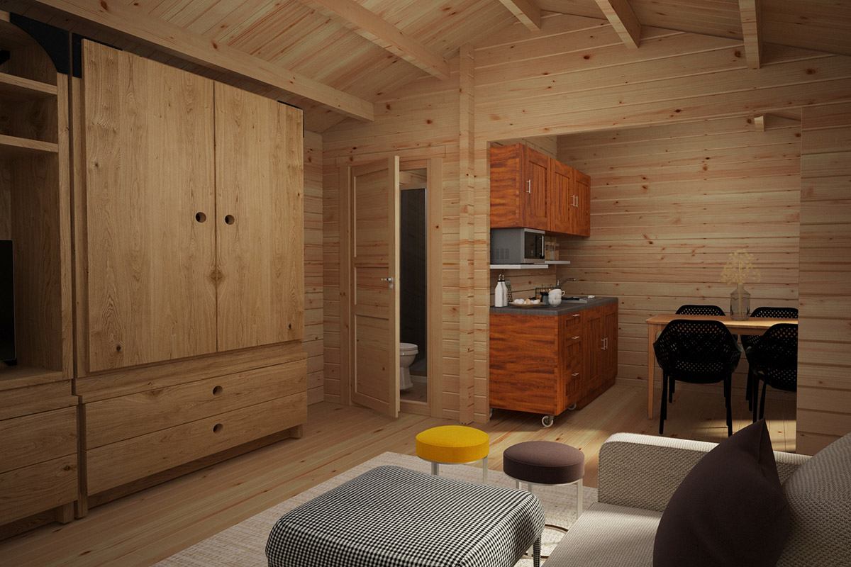 Wooden Lodge with Bathroom Sweden A 23m2 / 6 x 4 m / 70mm