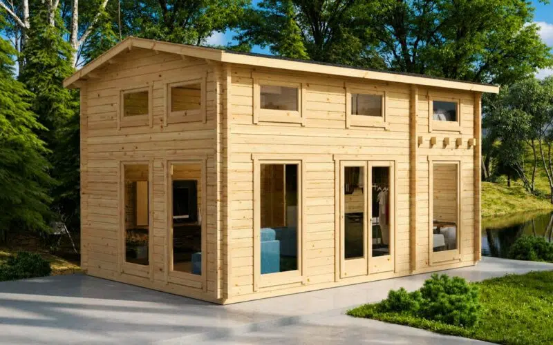 Garden log cabin with sleeping loft “Sweden B” | 6 x 4 m | G0266 Garden log cabin with loft 30m², 6 x 4 m, 70mm wall
