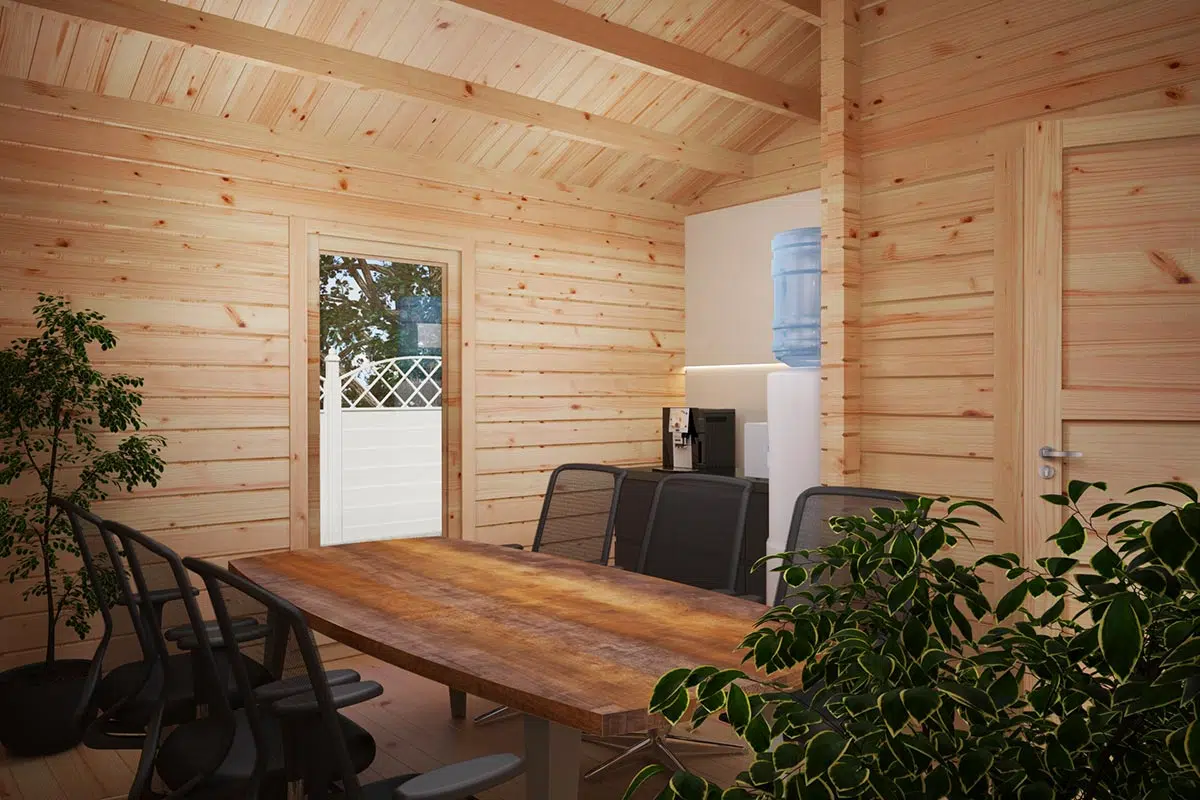 Large garden log cabin annexe - inside view