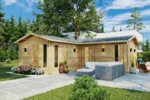 One bedroom large corner garden log cabin