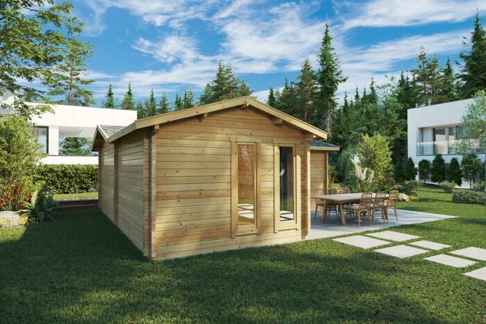 Corner Log Cabin with One Bedroom Devon-1  40m² | 70mm
