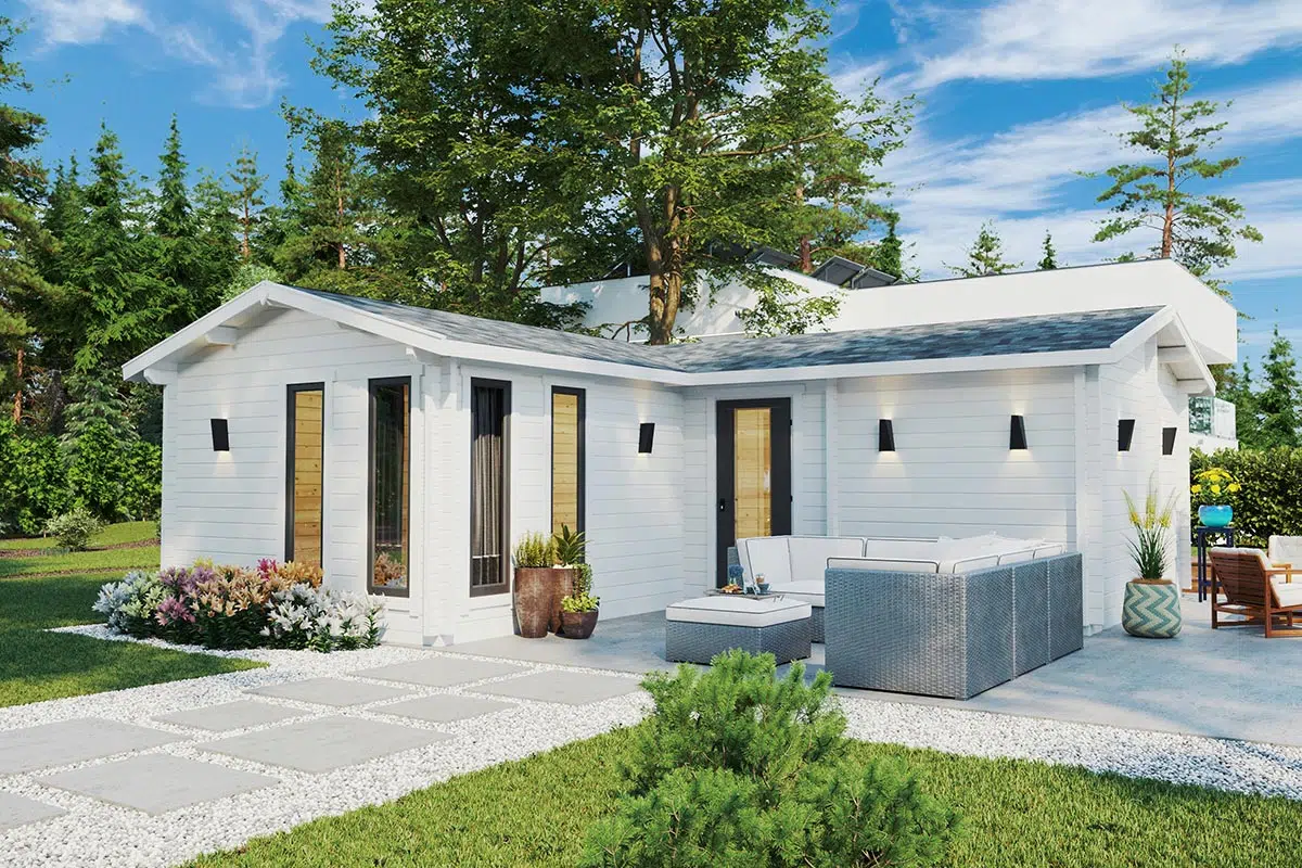 Large corner summer house with sauna - painted white