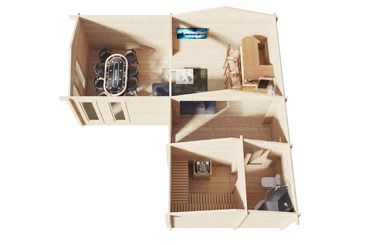 Large corner summer house with sauna - top view