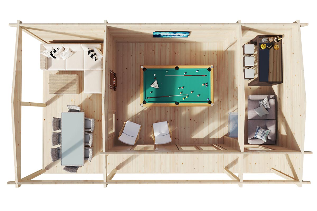 Modern summer house with veranda - top view