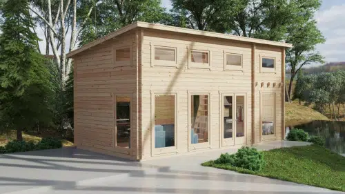 Timber Cabin with sleeping loft Sweden F 35m2 / 7×4 m / 70 mm