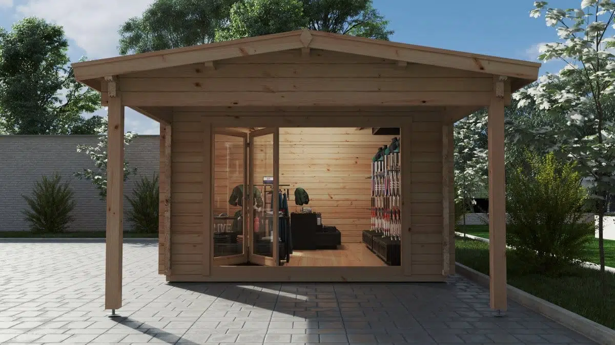 Large Garden Log Cabin with Premium Folding Doors David-2 / 4 x 8 m / 19m2 / 70mm