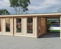 Large Garden Log Cabin with Premium Folding Doors David-2 / 4 x 8 m / 19m2 / 70mm