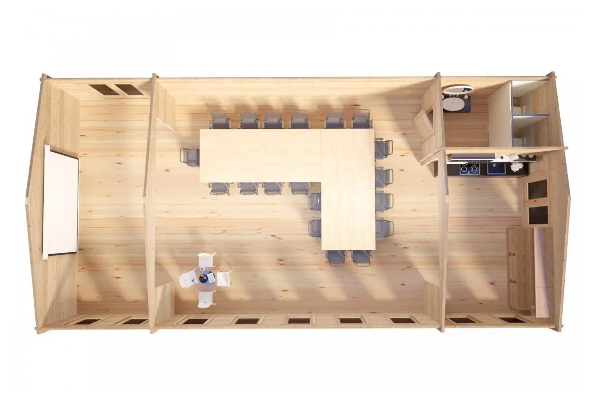 Large log cabin conference room top view