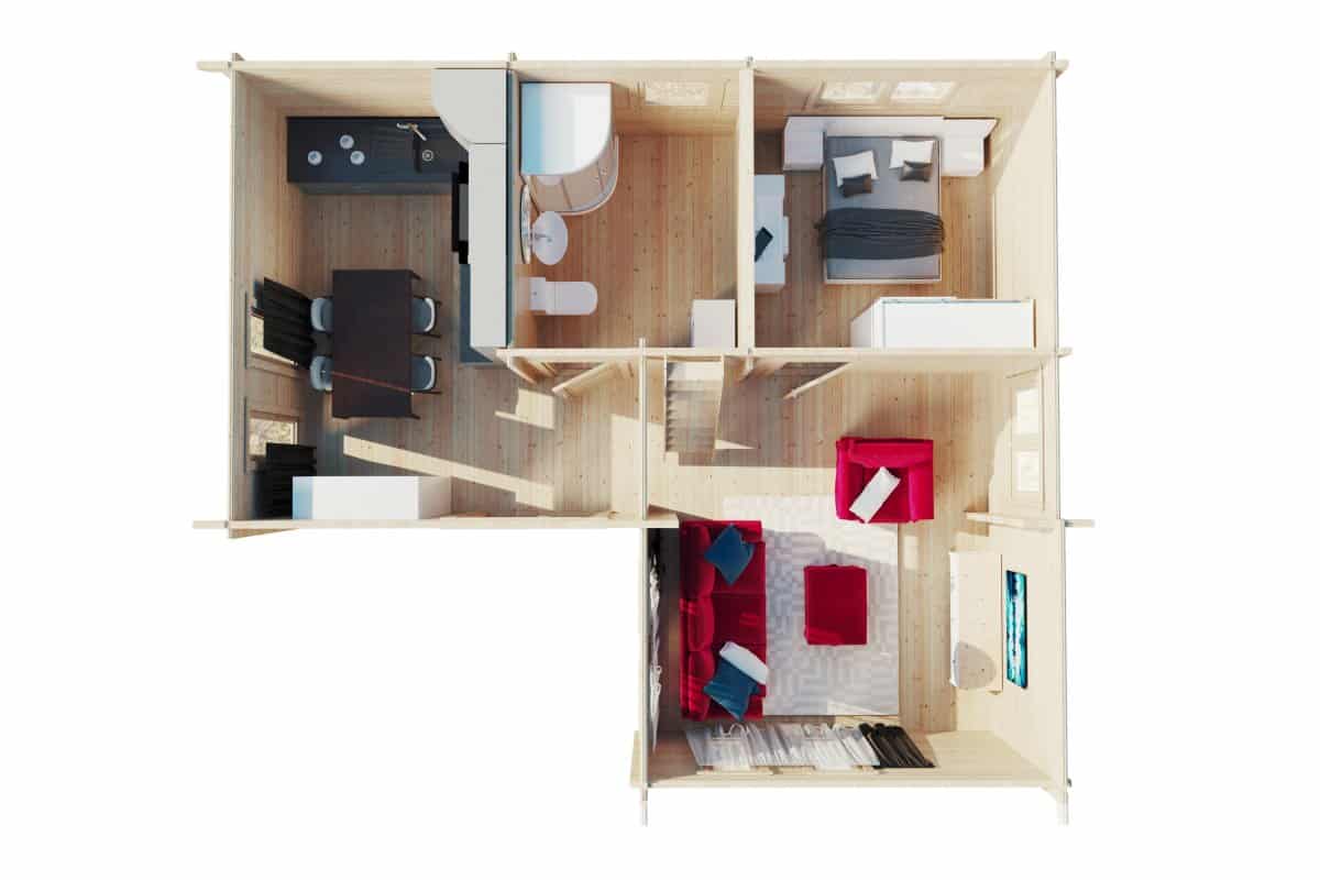 One Bedroom Log Cabin with Sleeping Loft Hansa Holiday Q 55m2 / 70mm