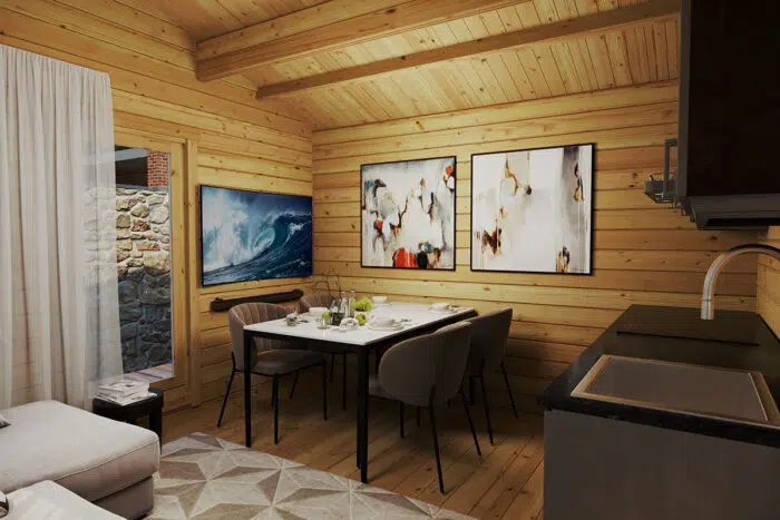 One bedroom log cabin "Holiday M" - kitchen, living room | G0316 One bedroom log cabin or granny annexe. Kitchen and living room