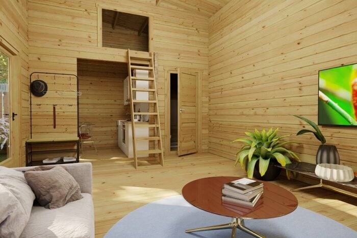 Log Cabin with Loft Sweden Q 35m² | 7 x 4 m | 70mm