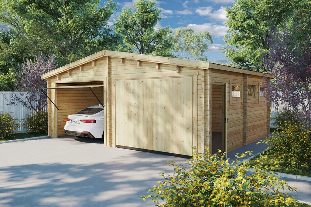double wooden garage with carport with up door by summerhouse24