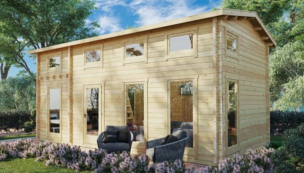 Large summer house with sleeping loft and glass windows