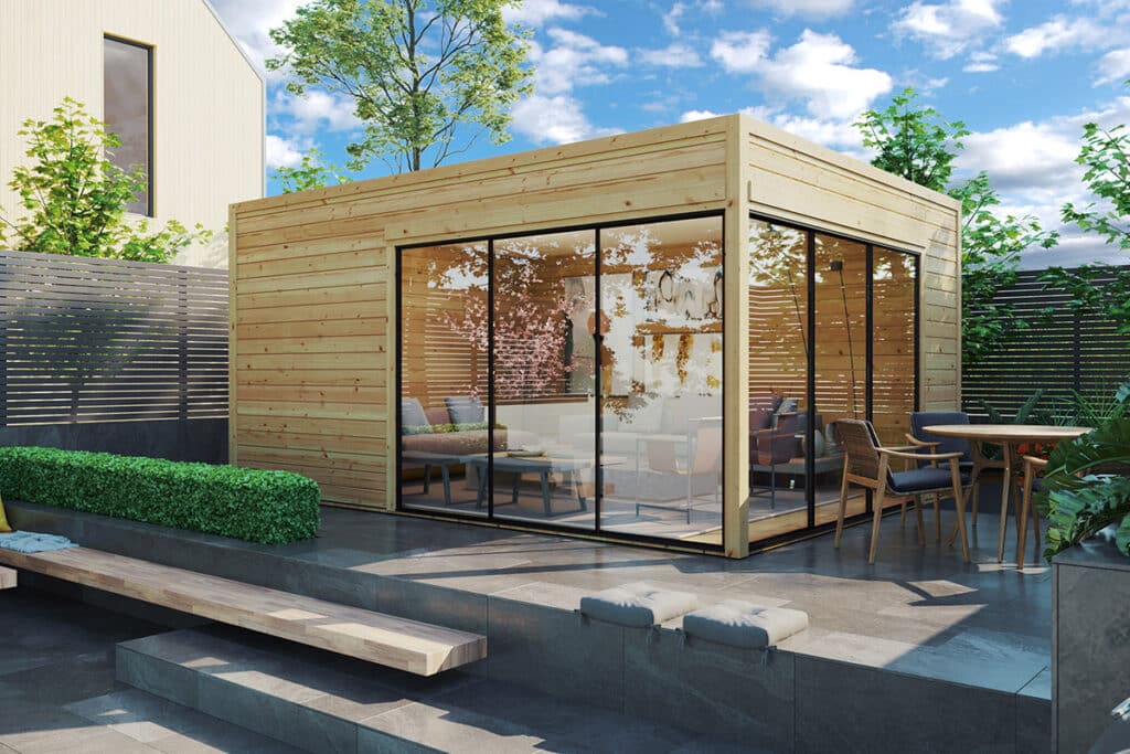contemporary garden room with glass wall by summerhouse24